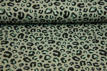B-Ware 50 cm French Terry Leoprint, smaragd, schwarz